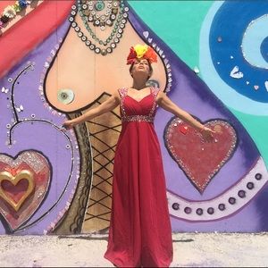 Red dress prom wedding formal long size small